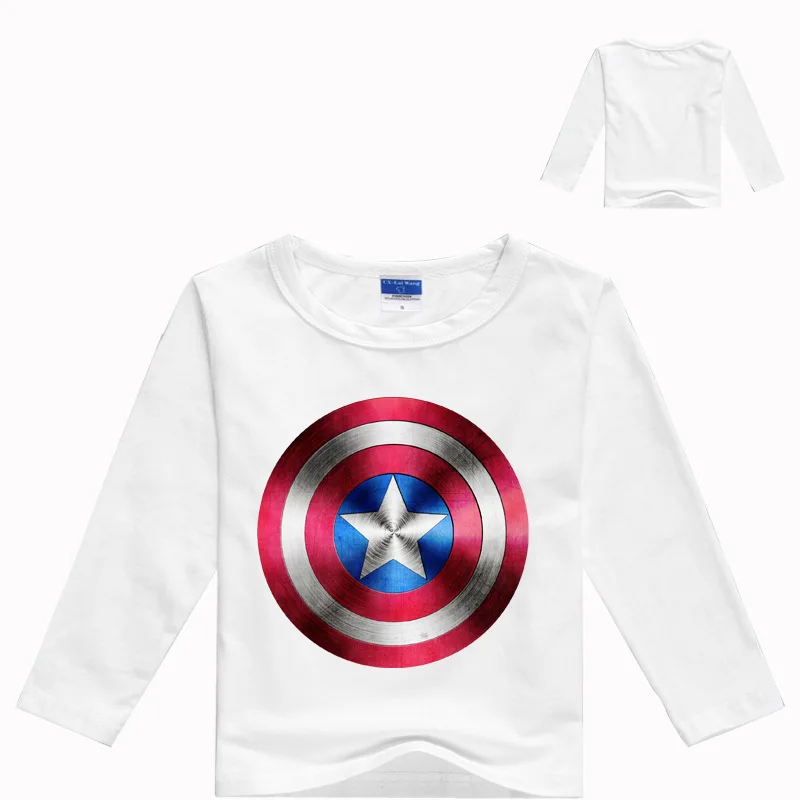 Для мальчиков футболка с длинными рукавами Мода мультфильм с капюшоном Капитан Америка принт детская одежда из хлопка для маленьких девочек футболки детский свитер