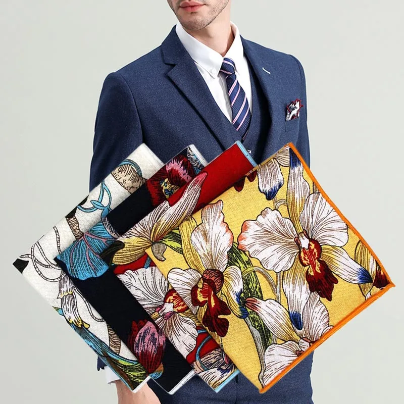 

Men Pocket Square Handkerchief Floral Printing For Wedding Party Business Suit FS99