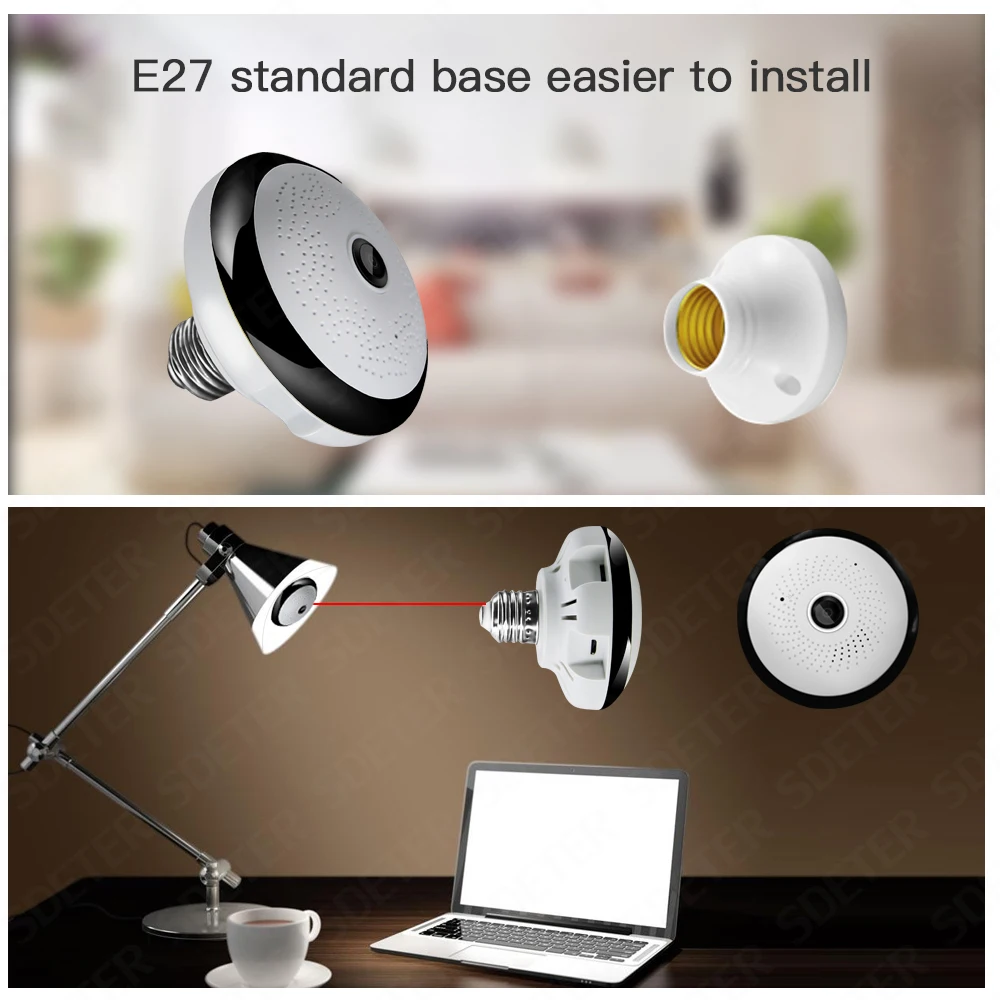 SDETER 1080P Wireless WIFI Camera IP Bulb Lamp CCTV Home Security Camera Panoramic FishEye VR 360 Degree Night Vision 2 Way Talk SDETER 1080P Wireless WIFI Camera IP Bulb Lamp CCTV Home Security Camera Panoramic FishEye VR 360 Degree Night Vision 2 Way Talk