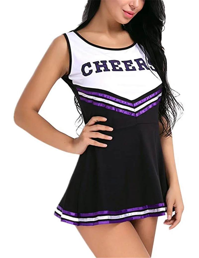 Women s Cheerleader Dress With Pom Poms School Girls Musical Party Halloween Cheer Leader Costume Fancy