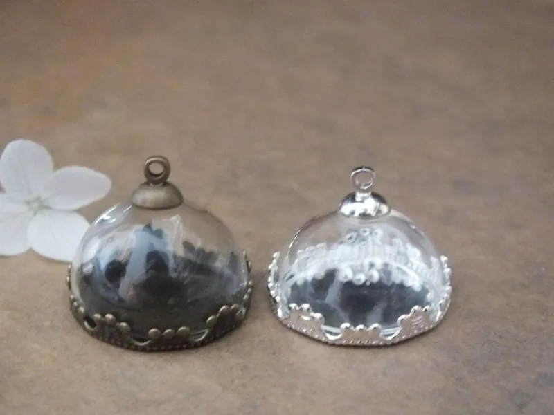 

Free ship!! 20mm glass dome ball with bronze/silver crown shape base set glass vial pendant handmade glass necklace pendant
