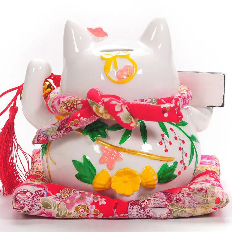 Большой керамический abacus красный вентилятор Lucky Cat денежная копилка украшения покупки открытый украшения подарки