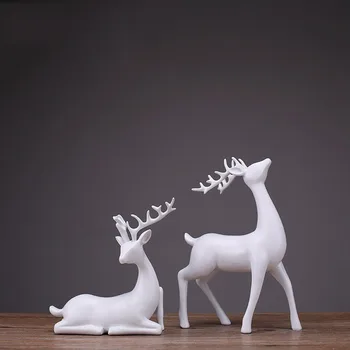 

2 Pcs European Style Resin Deer Figurines Miniatures Living Room Bedroom Wine Cabinet Ornaments Creative Wedding Gifts Crafs