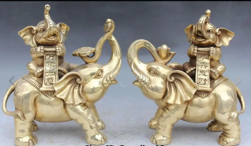 

6710612++19" Chinese Bronze Wealth Yuanbao Auspicious Elephant Heffalump Ruyi Statue Pair