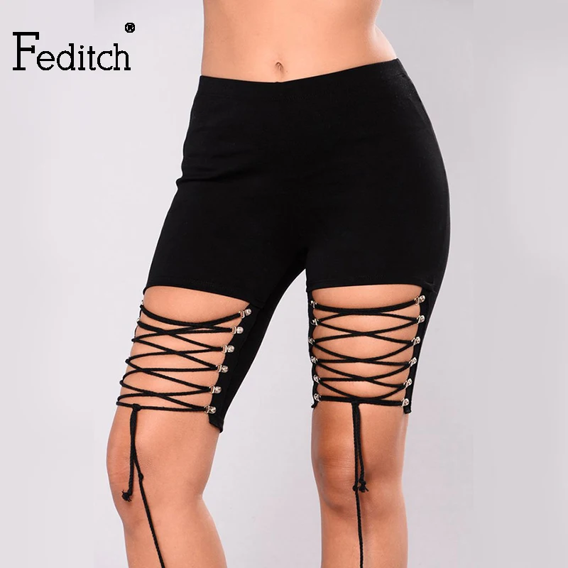Feditch New Fashion Women Shorts Sexy Bandage Hollow Out 2017 Casual