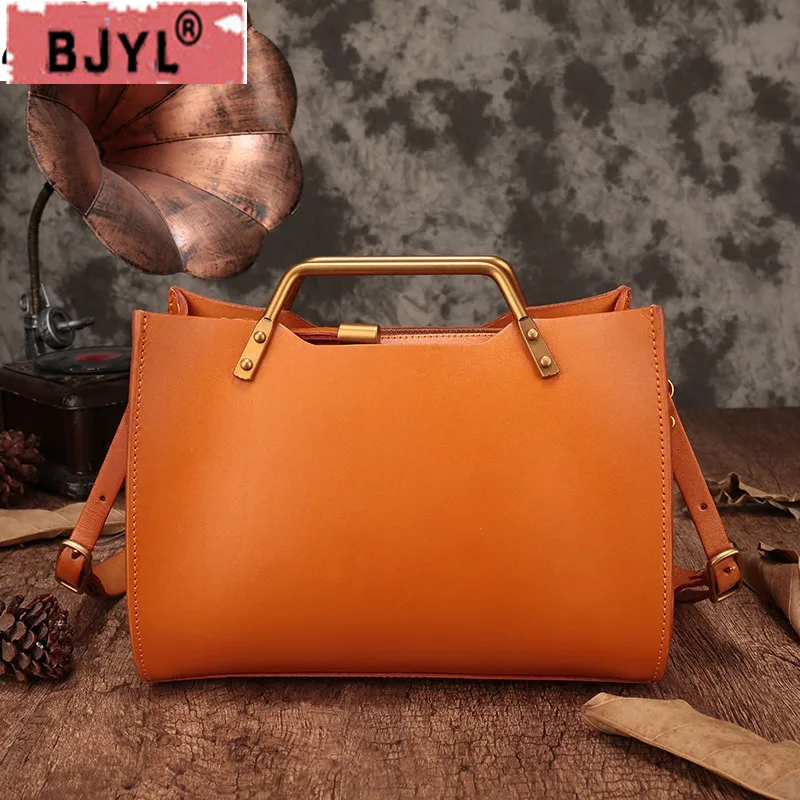 BJYL Women handmade shoulder bag head layer cowhide female handbag vegetable tanned Genuine leather crossbody Messenger bags BJYL Women handmade shoulder bag head layer cowhide female handbag vegetable tanned Genuine leather crossbody Messenger bags