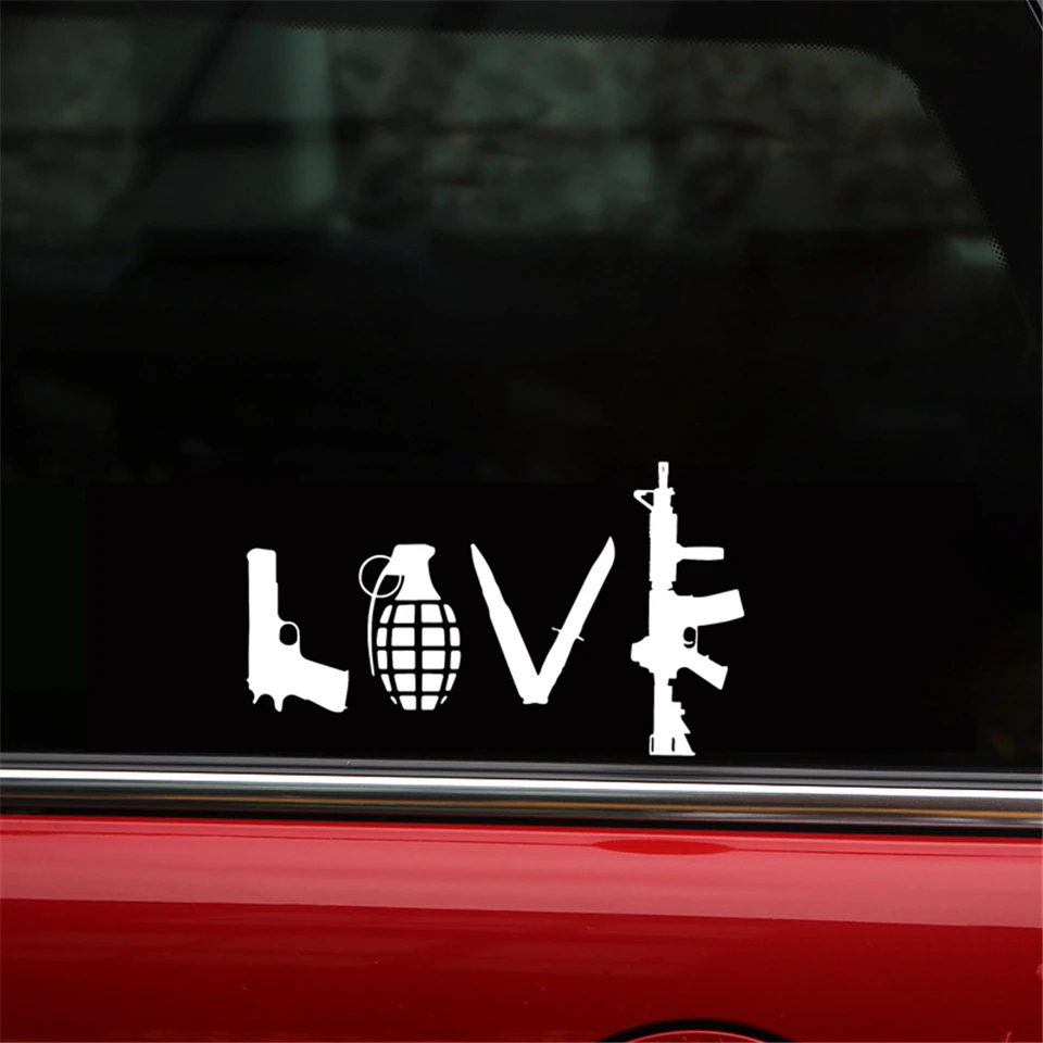 LOVE With Guns Car Vinyl Sticker Grenade Hand Gun Car Stickers Styling And Decals AR15 Fashion Car Decal Stickers 12.7CM7 (3)