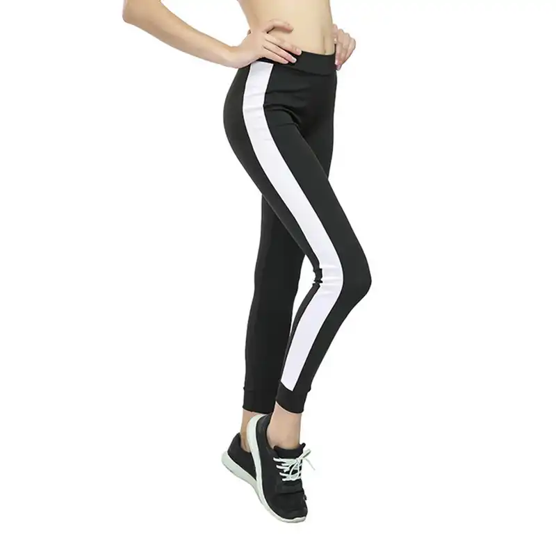 black and white striped yoga pants