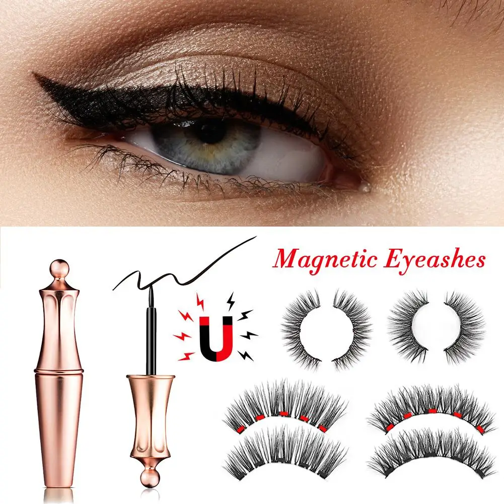 

Women Eye Make Up - Magnetic Eyeliner And Magnetic Eyelashes Kit Waterproof Long Lasting Eyeliner False Eyelashes
