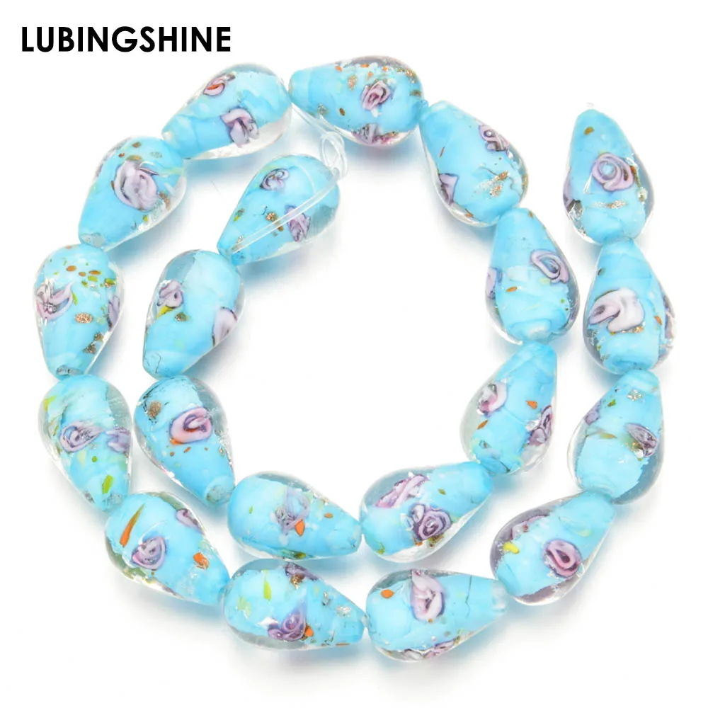 

Murano Glass Lampwork Beads Glass Loose Printing Flower Water Drop Beads for Charms Bracelet Jewelry Making DIY Accessories