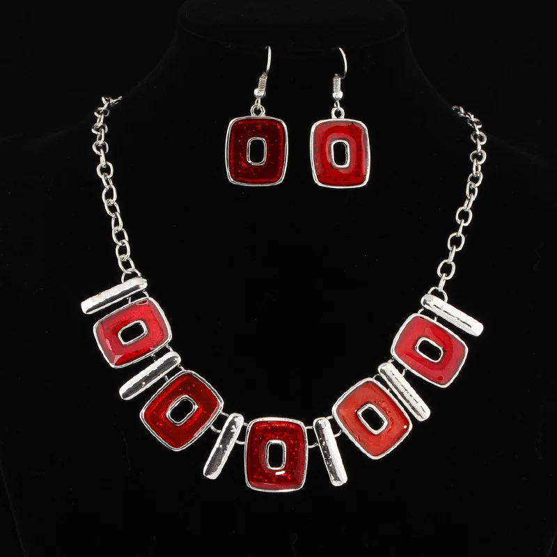 Square Enamel Necklace and earrings set Choker necklaces Party gift Fashion jewellery A1006 | Украшения и аксессуары
