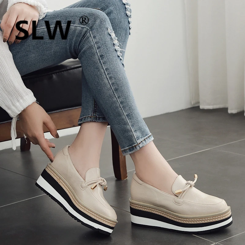 

Shoes Woman 2019 Slip-on Ballet Flats Platform Bow-Knot Round Toe Ladies' Footwear Creepers Women On Casual Butterfly Dress