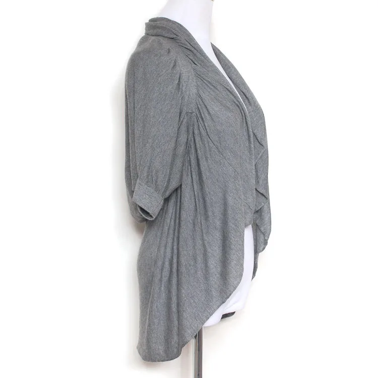 YUNINYOYO pretty ruffled irregular open-top and hem short-sleeved bat sleeve back defined waist knitted spring autumn cardigan YUNINYOYO pretty ruffled irregular open-top and hem short-sleeved bat sleeve back defined waist knitted spring autumn cardigan