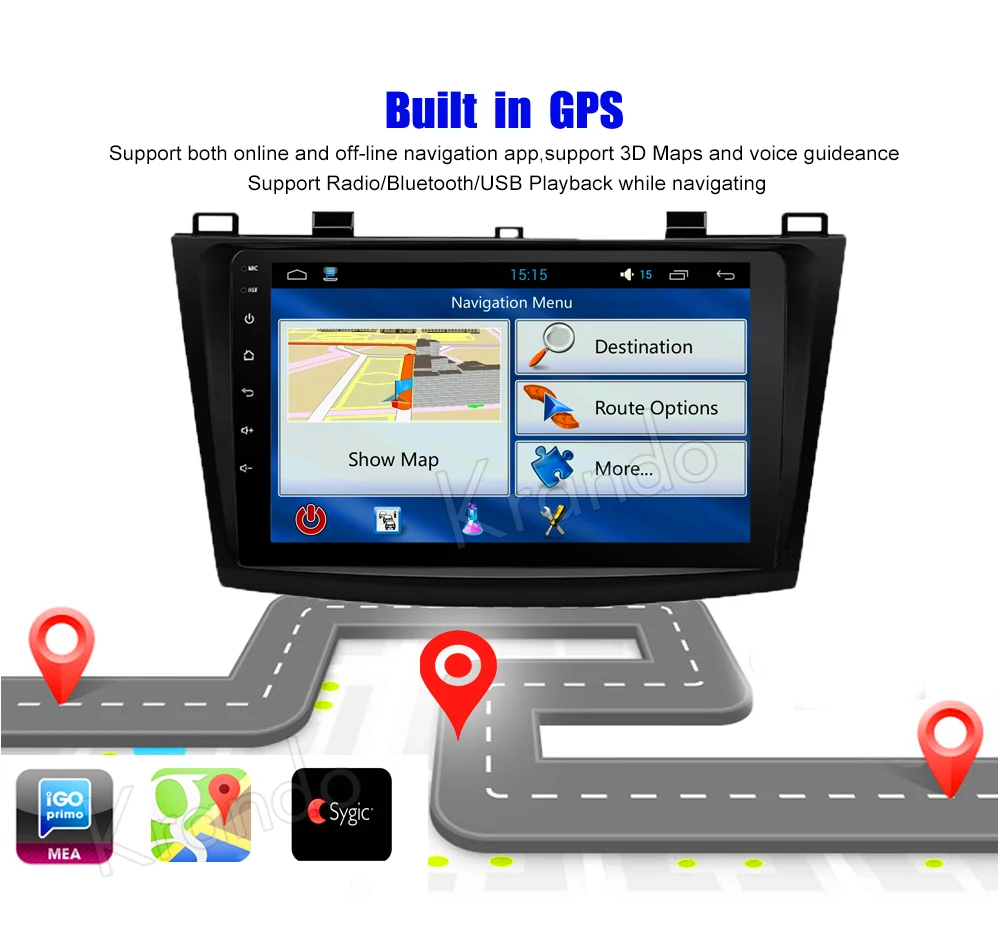 Discount Krando Android 8.1 10.1" IPS Big Screen Full touch car navigation system for Mazda 3 2009-2013 video player radio gps BT wifi 5
