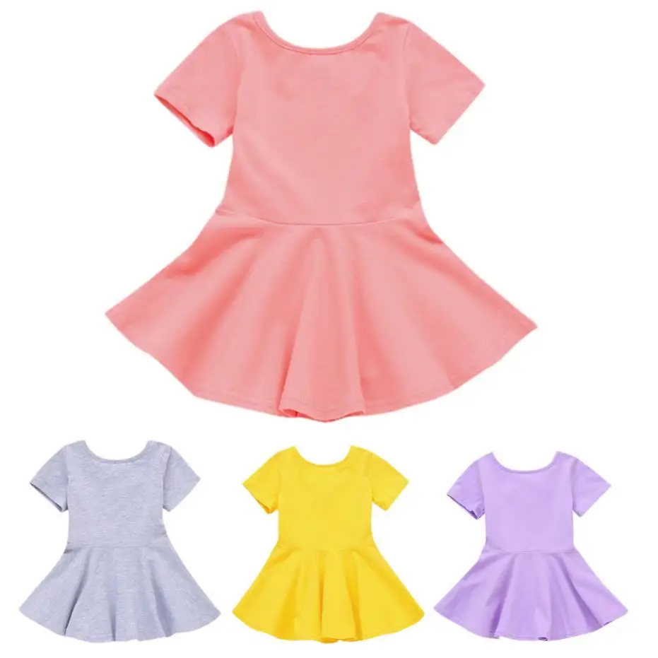 

2018 New Fashion Baby Girls Candy Color Short Sleeve Solid Princess Casual Toddler Kids Dress High Quality Lovely Gift
