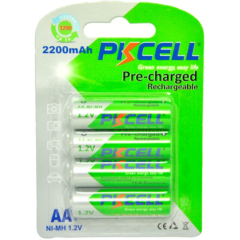 Аккумуляторные батарейки PKCELL 4 шт. AA 1 2 в Ni MH 2200 мАч + 850 мАч|battery 377|battery charger for c