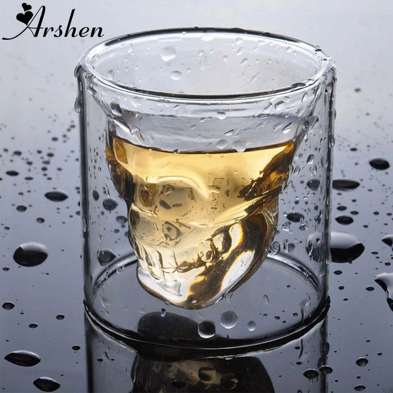 Arshen творческий 4 размера двойными стенками стеклянный стакан с черепом Кубок пива прозрачный Вино Виски шампанское коктейли Drinkware вечерние подарок