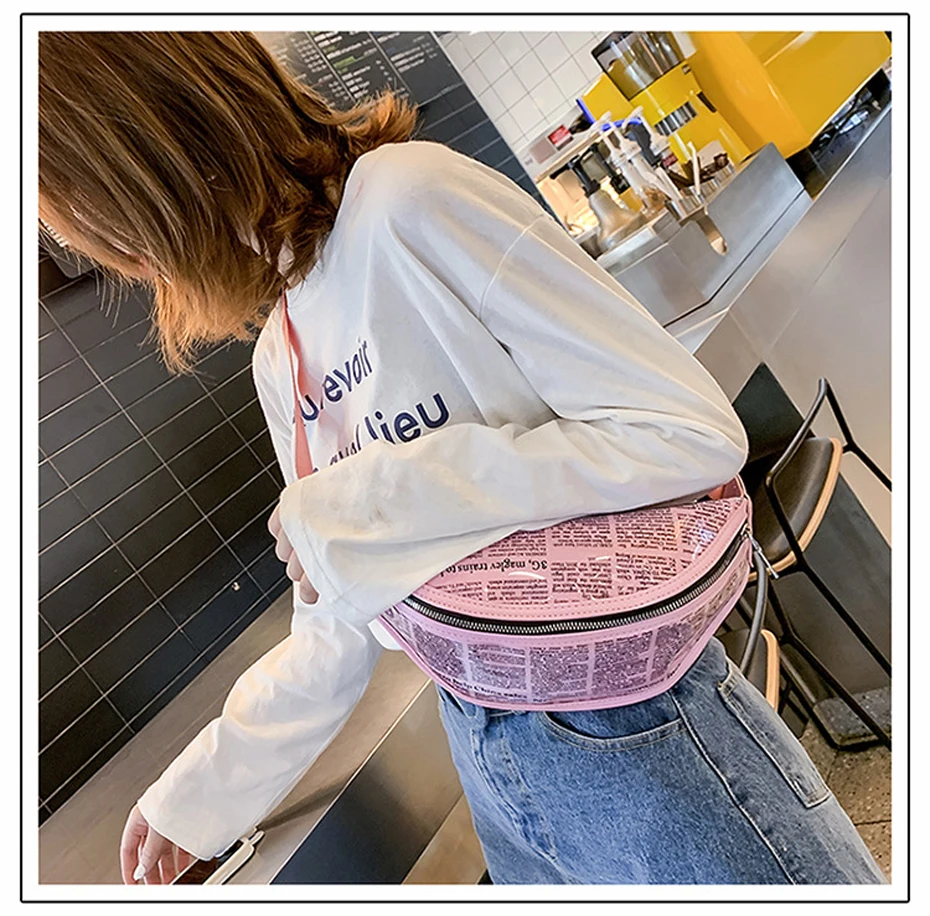 Новая поясная сумка розового цвета для девочек, поясная сумка для женщин, дорожные сумки из ПВХ материала, сумка на плечо, модная сумка