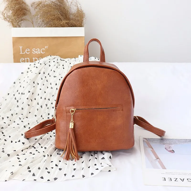 

2019 Small Leather Backpacks For Girls Sac A Dos Solid Ladies Bagpack Female Leather Backpacks High Quality Back Pack Mochilas