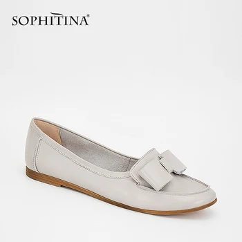 

SOPHITINA Genuine Leather Woman Shoes Gray Sheepskin Butterfly-knot Low Heel Lady Flats Comfortable Round Toe Slip-on Flats P33