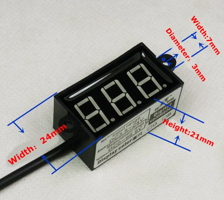 Waterproof 0.56" 3 bit 3 wires Voltmeter DC0-100V red
