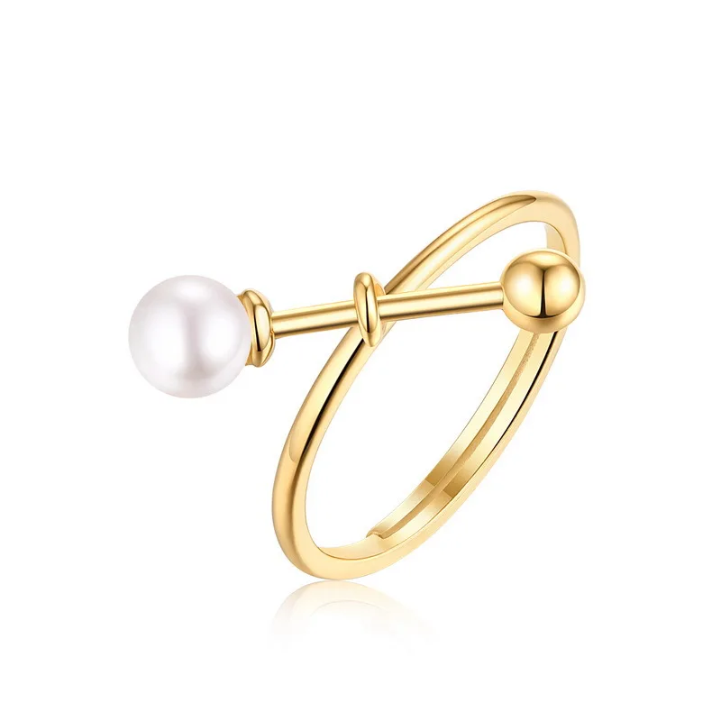 Simple Fashion 925 Sterling Silver Finger Ring Natural Freshwater Pearl Open Yellow Gold Coating | Украшения и аксессуары