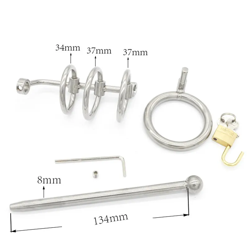 Stainless Steel Cock Cage,Penis Ring,Male Chastity Device with Catheter,Penis Plug,Penis Lock,Adult Games Bdsm Sex Toy For Men