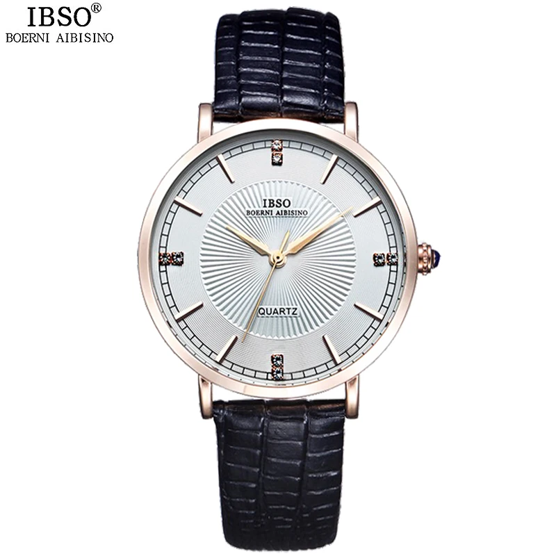 IBSO Brand Ultra-thin Fashion Women Watches 2018 Genuine Leather Strap Quartz Watch Women Waterproof Ladies Watches Montre Femme ibso brand fashion ultra thin quartz watch women stainless steel mesh and leather strap women watches 2018 fashion montre femme