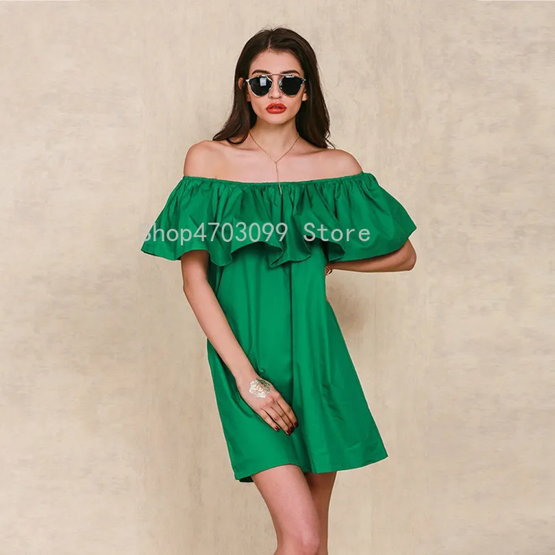 

Simplee Apparel Ruffles slash neck women dress Summer style off shoulder sexy dresses vestidos White tube beach dress cotton
