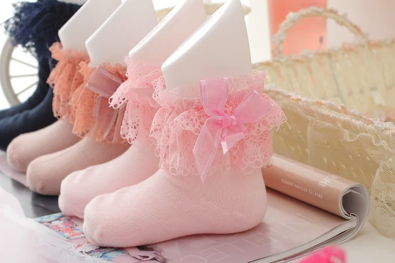 Wholesale Baby Girl Solid Color Lace Ruffle Tube Baby Socks Bulk