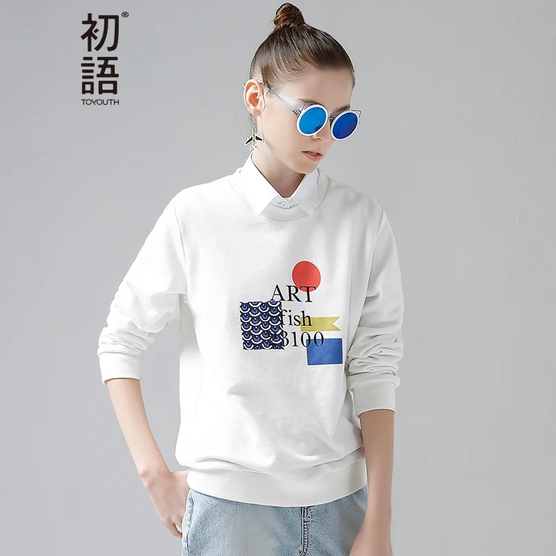 

Toyouth Women Basic Sweatshirts 2019 Spring Casual Letter Printed Long Sleeve Female Kawaii Hoodies Pullovers Tops