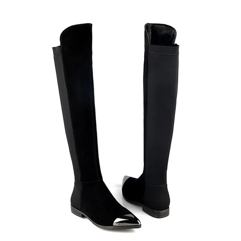 over the knee pointed toe flat boots
