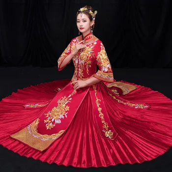 

High Quality Suzhou Embroidery Qipao Flower Elegant Women Marriage Cheongsam Suit Chinese Traditional Bride Dress Vestidos