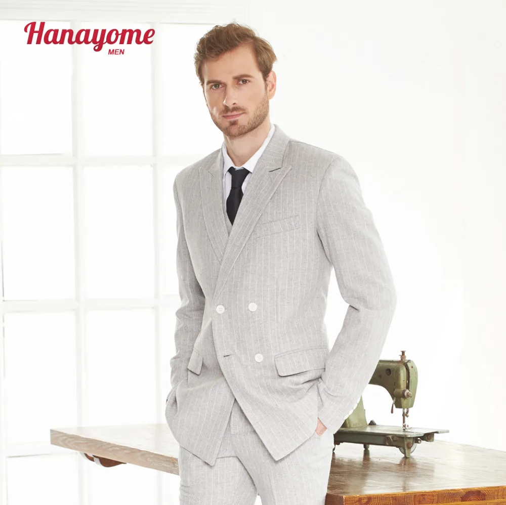Hanayome Mens Grey Suits 2018 Double Breasted Formal Business Party Suit Set (Jackets+Vest+Pants) Custom Made SI113 Hanayome Mens Grey Suits 2018 Double Breasted Formal Business Party Suit Set (Jackets+Vest+Pants) Custom Made SI113
