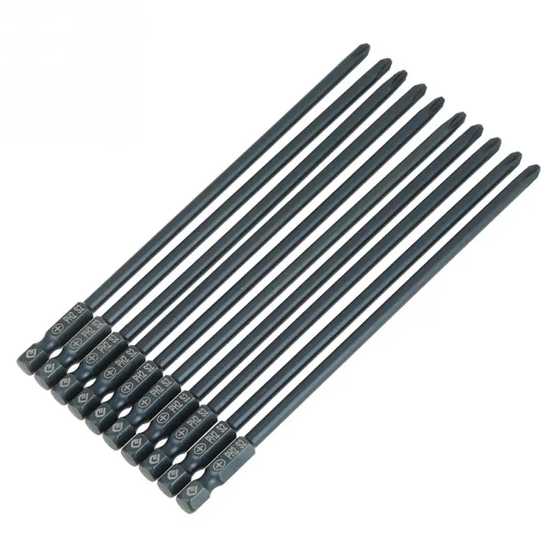 

10pcs 1/4inch Hex Shank Screwdriver Bits Set S2 Steel Cross Head PH1/PH2 Screwdriver Bits Electric Driver Bit 150mm Hand Tool
