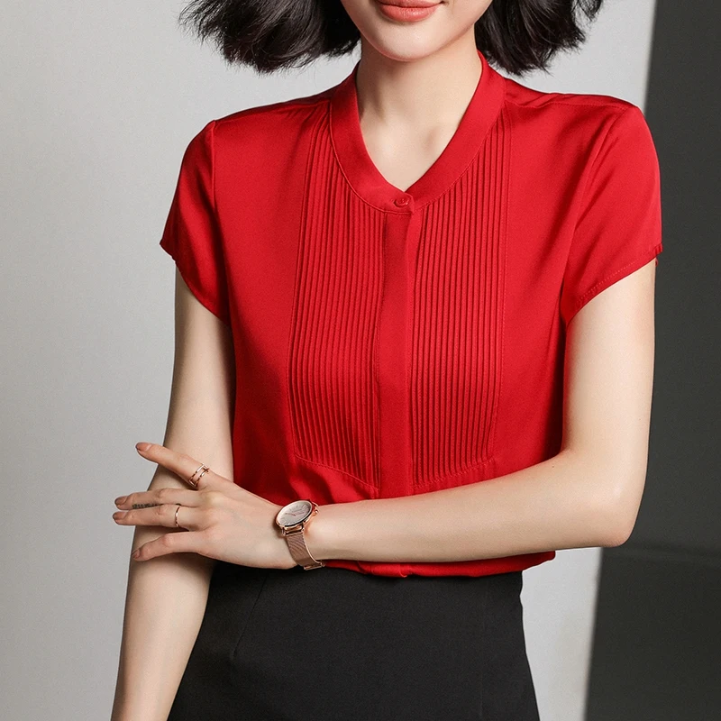 de seda Natural para mujer, Blusa de manga Vintage con cuello redondo, camisa de seda ropa mujer _ - AliExpress Mobile