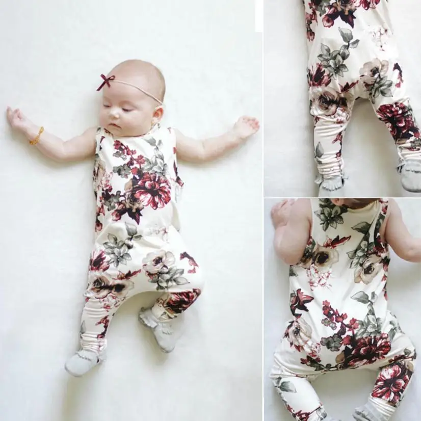 

CHAMSGEND Newborn Baby Girl Floral Print Sleeveless Romper peony has no sleeve prints Jumpsuit Clothes Outfit Costume may 24 P30
