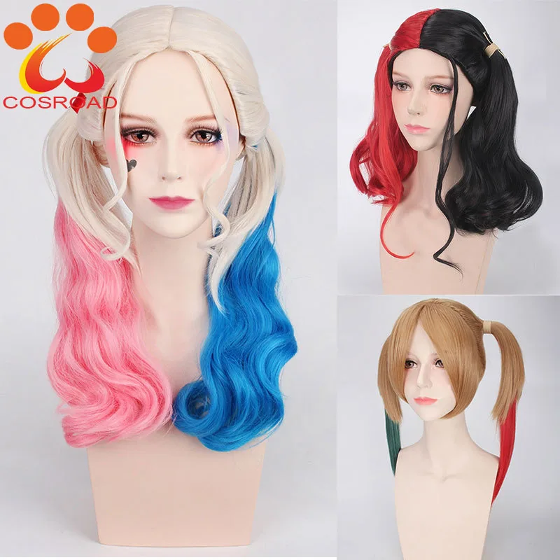 Cosroad Suicide Squad Batman Joker Harley Quinn wigs Cosplay Costume Harleen Quinzel Women Hair Halloween Party Wigs