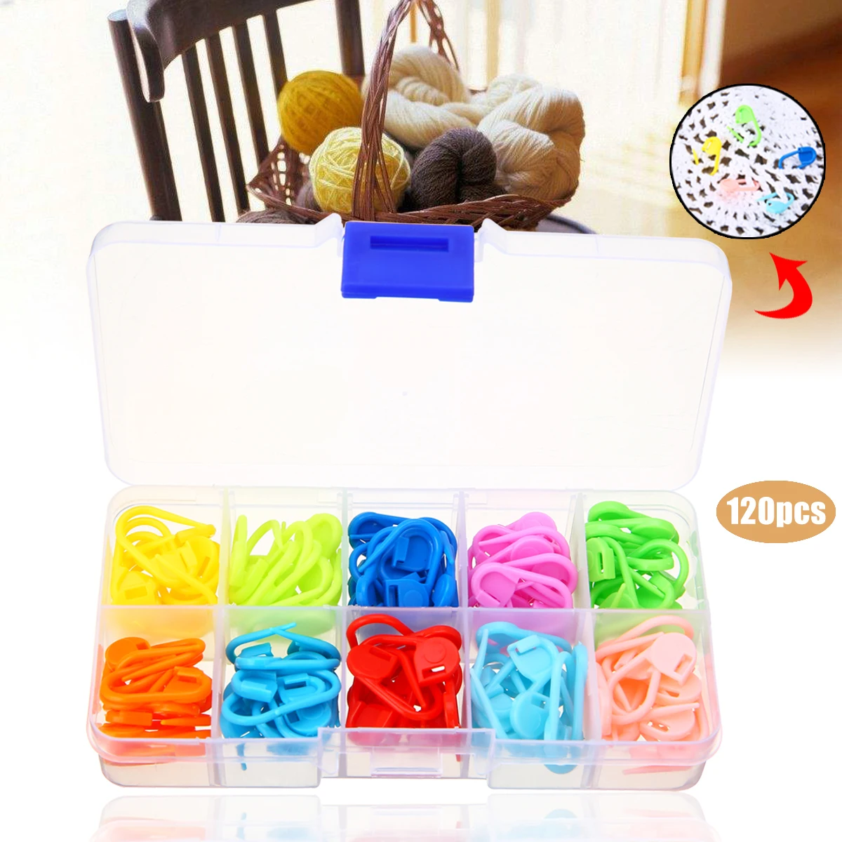 120pcs Mixed Color Crochet Locking Stitch Needle Clip Markers Holder Knitting Stitching Markers Hook for DIY Wool Fiber Clothes