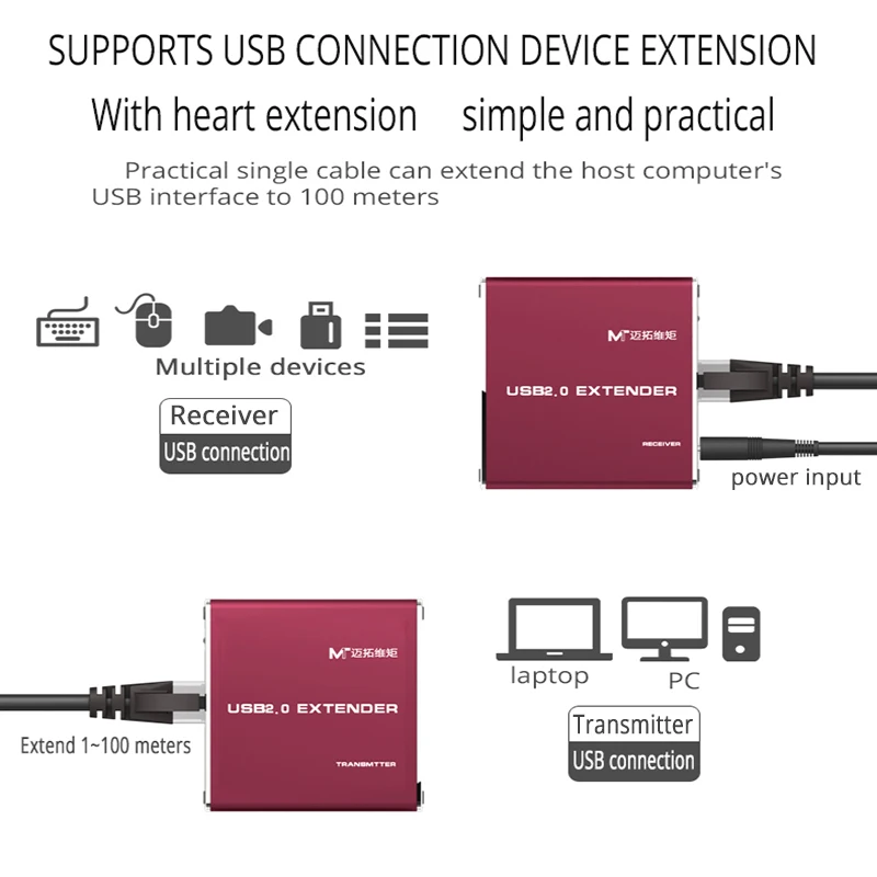 MT-VIKI USB 2.0 Extender 100M High Quality USB to CAT RJ45 LAN UTP Cable Extendion USB Repeater with Power MT-450FT