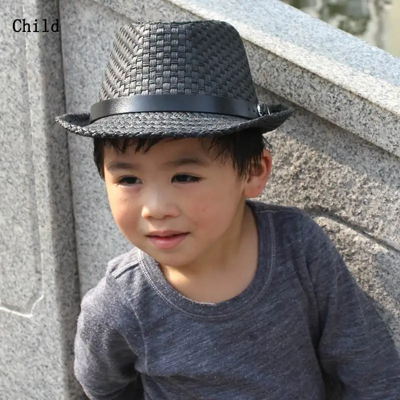 Fedora детская соломенная шляпа унисекс Topper Sunhat Мода Досуг взрослый джаз шляпа на весну и лето - Цвет: child E