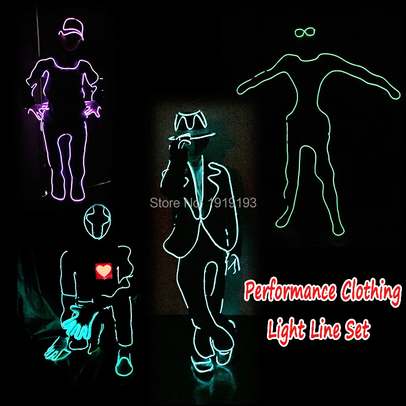 

12 Style LED Fluorescent Dance Performance Costumes Light Line Set Glowing Gloves Light Clothing Unisex EL Glow Party Supplies