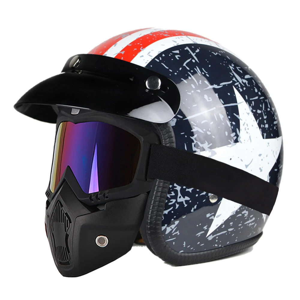 Moto rcycle шлем для мужчин casco moto Ретро Винтаж круизер чоппер Скутер Кафе Racer Cascos moto шлем 3/4 открытый шлем - Цвет: Bright Star - Mask