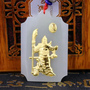 

New Design Hetian Jade 24k Gold Necklace Pendant Natural Jade Pendants Guan Gong Guan Yu Pendant For Men Women Xmas Gift