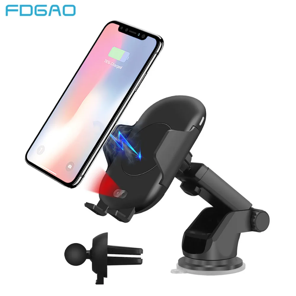 

FDGAO Fast 10W QI Wireless Car Charger Automatic Infrared Sensor Car Phone Holder Stand for iPhone 8 Plus X XS XR Samsung S9 S10