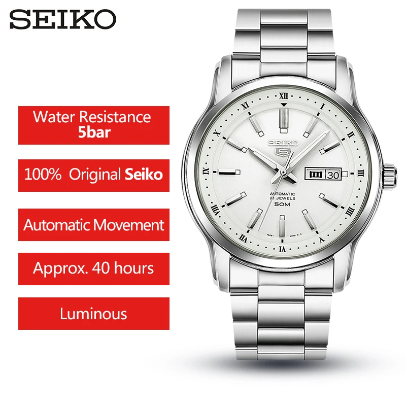 

Original Seiko5 Business Watch Automatic Mechanical Men's Watch 5 Bar Waterproof Double Calendar Luminous Wristwatches SNKP09K1