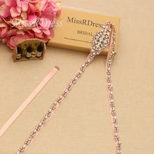 MissRDress тонком каблуке; свадебные туфли со стразами пояс 35,5 дюймов Длинные свадебные створки из розового золота с украшением в виде кристаллов пояс невесты для платье для свадьбы выпускного JK895