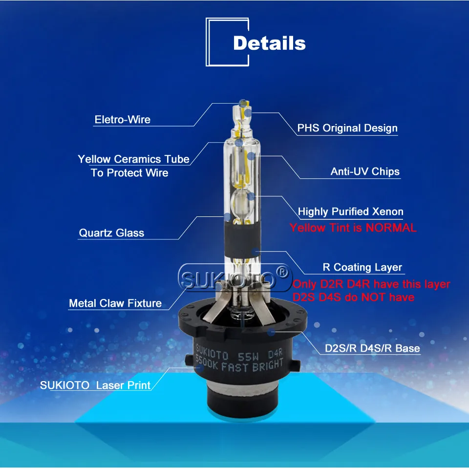 SUKIOTO 2 шт. Ксеноновые D2R 85126 55 Вт D2S hid лампы проектора 85122 5500 к D4S 42402 D4R Автомобильные фары Запасная лампа супер яркая