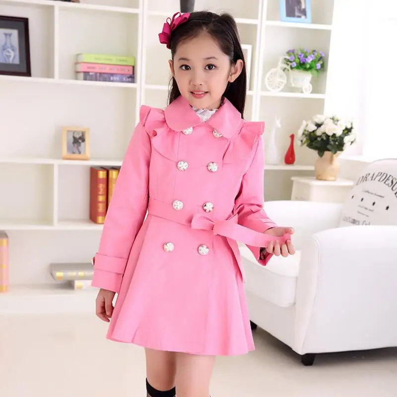 

Fashion 2017 5-13Y Autumn Girls Trench Coat Children Clothing Baby Girl Cotton Double-Breasted Jacket Outwear With Belt JW2559
