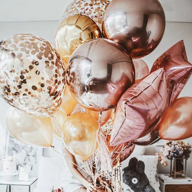 Rose Gold Inlay Round Number Ballons Air Balloons Birthday Party Decorations Kids Party Eid Mubarak Globos Babyshower Balloon